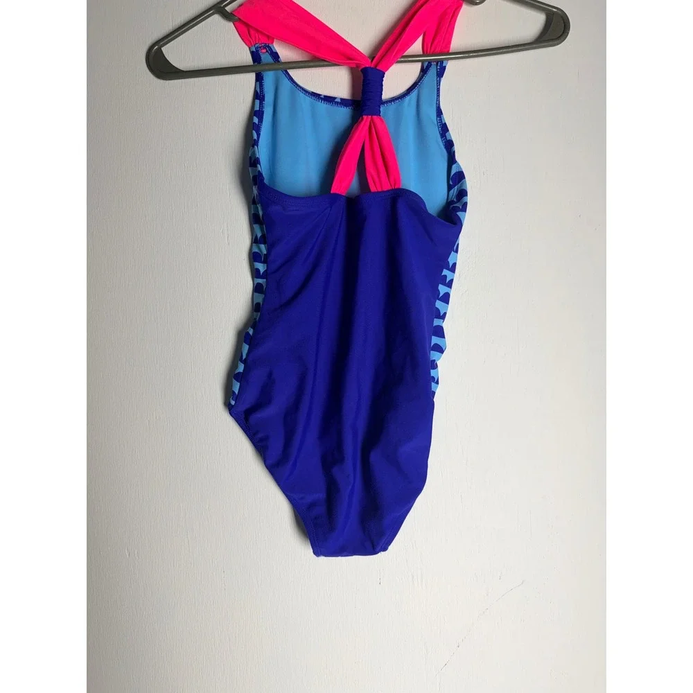 Circo Girls Blue Pink Ahoy Matey Anchor One Piece Swimsuit Size M 7/8 Nautical